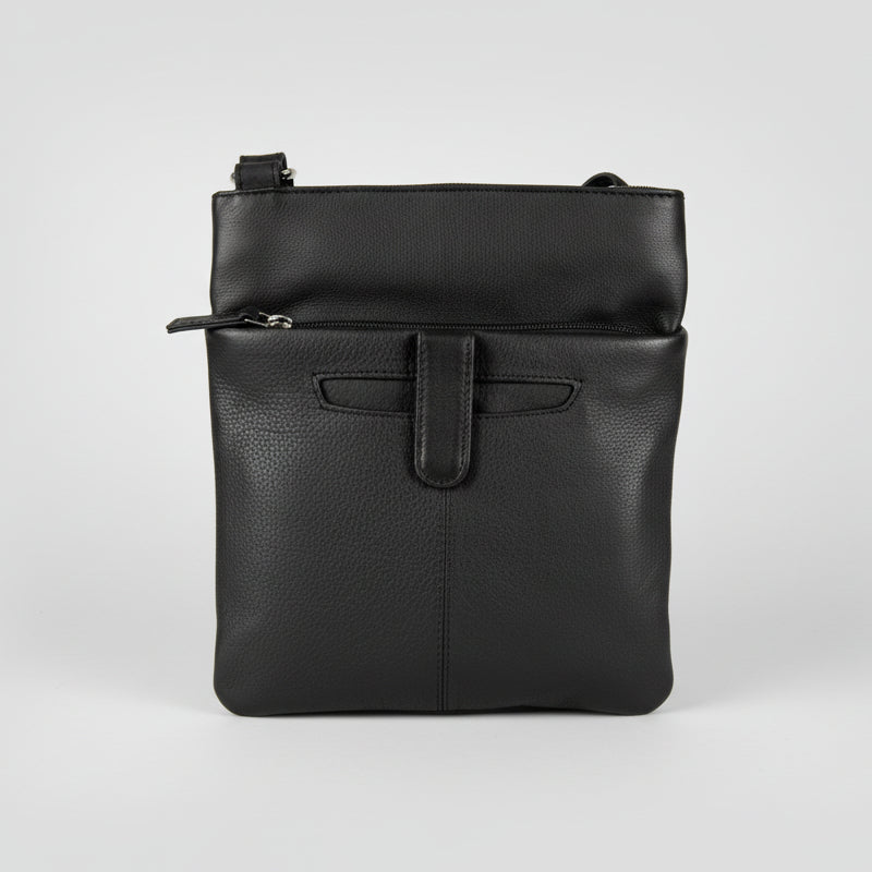 JBG Slim Genuine Leather Crossbody Bag. RFID Blocking Travel Purse with Multi-Zipper Pockets