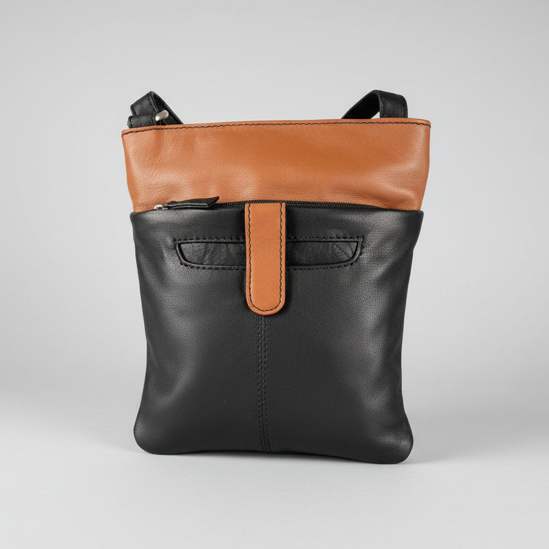 JBG Slim Genuine Leather Crossbody Bag. RFID Blocking Travel Purse with Multi-Zipper Pockets