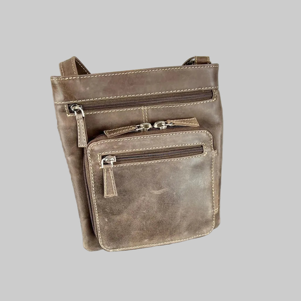JBG Slim Genuine Leather Crossbody Bag. RFID Blocking Travel Purse with Multi-Zipper Pockets