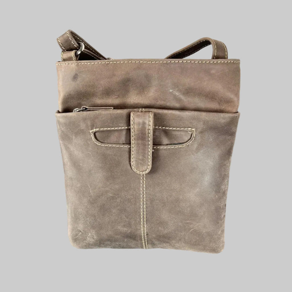 JBG Slim Genuine Leather Crossbody Bag. RFID Blocking Travel Purse with Multi-Zipper Pockets