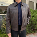 Men's Lamb Leather Jacket. Brown Classic Fit with Full Zip & Side Pockets