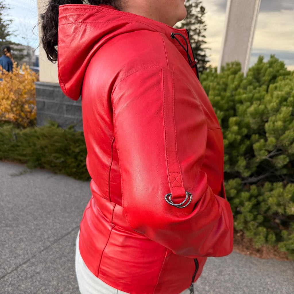 Sporty Women's Lamb Leather Hoodie Jacket