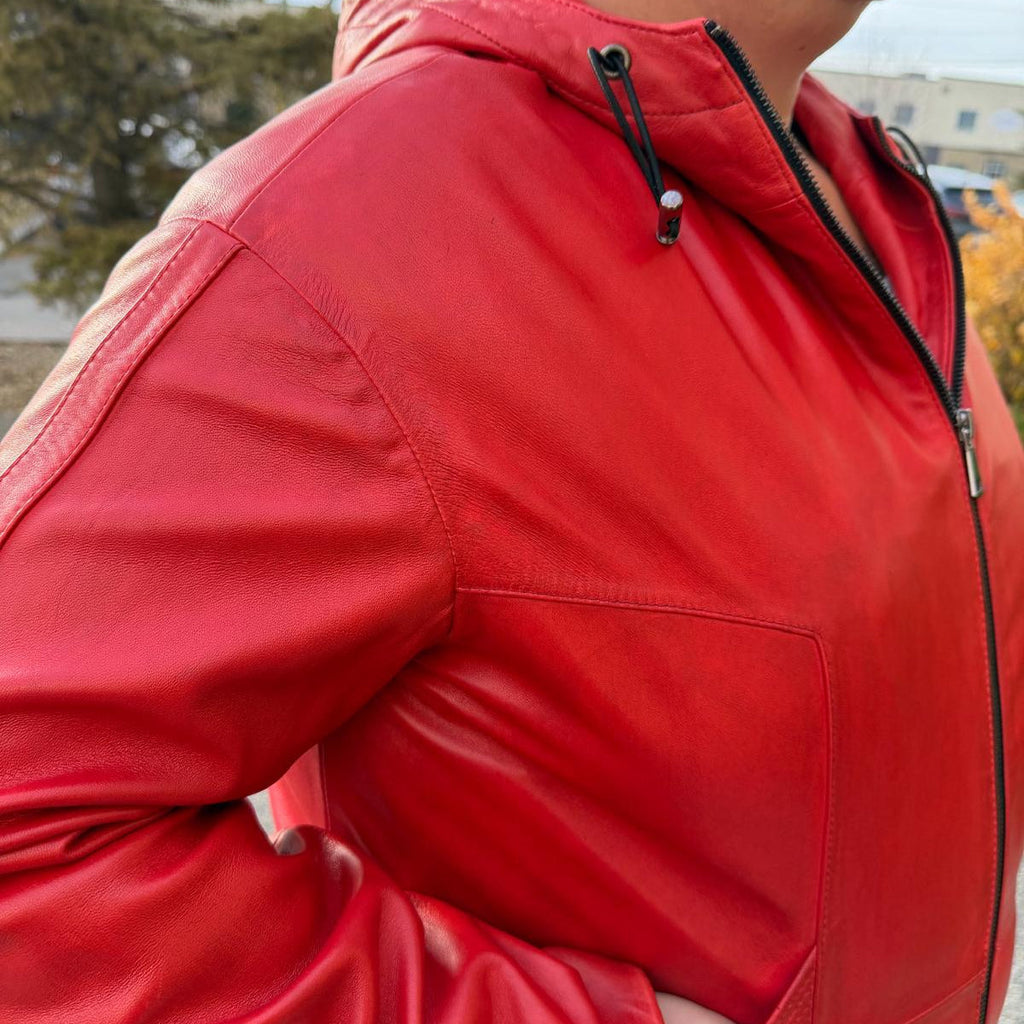 Sporty Women's Lamb Leather Hoodie Jacket
