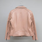 Women's Lamb Leather Biker Style Jacket with Quilted Ribbed Shoulders