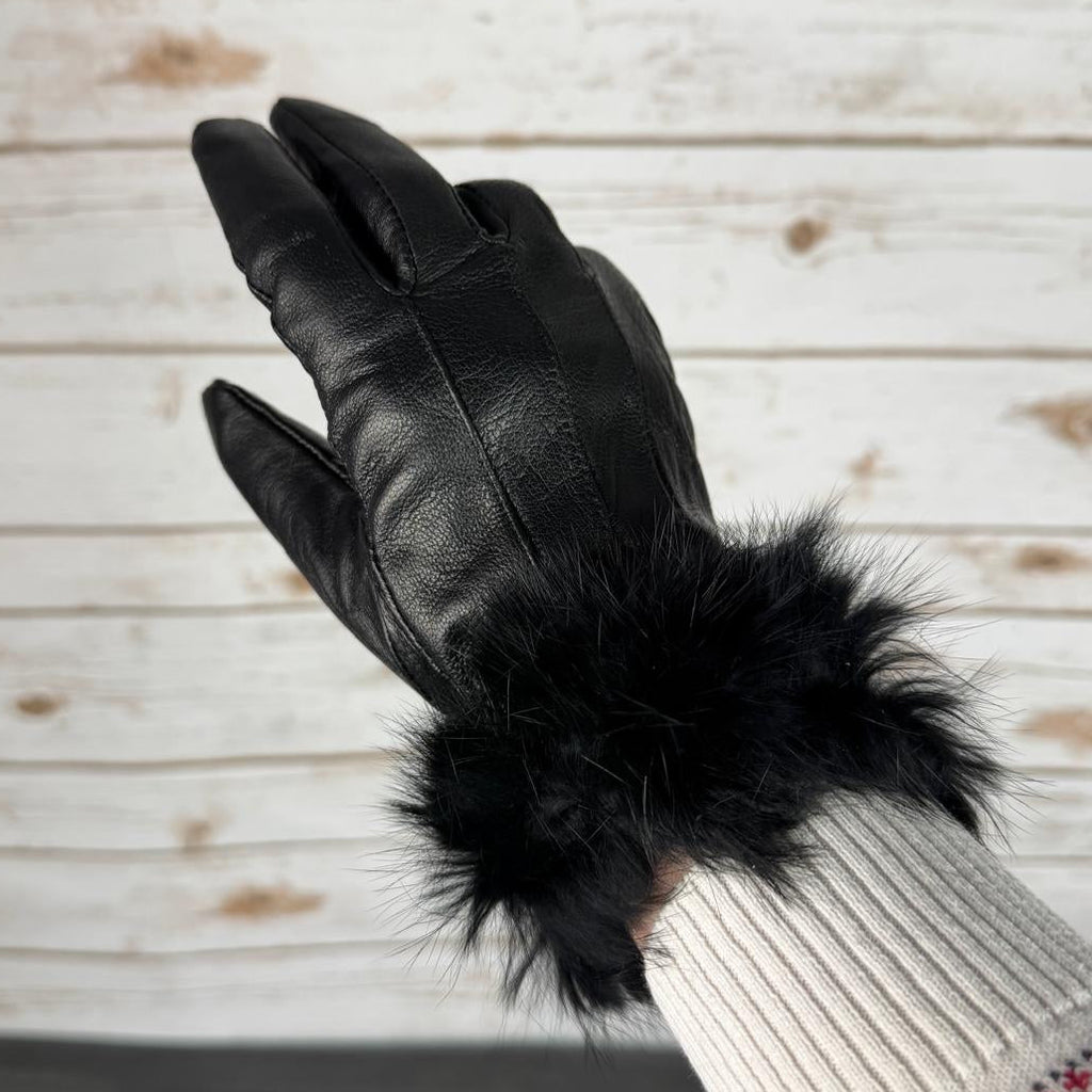 Women’s Sheep Leather Gloves with Rabbit Fur Trim
