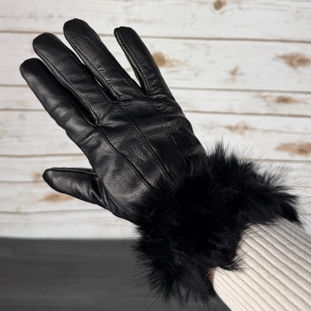 Women’s Sheep Leather Gloves with Rabbit Fur Trim