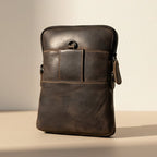 Greenwood Leather Mini Crossbody Bag. Premium 3-Zipper Travel Organizer