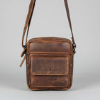 Greenwood Leather Mini-Messenger Bag. Premium Compact Crossbody Travel Organizer