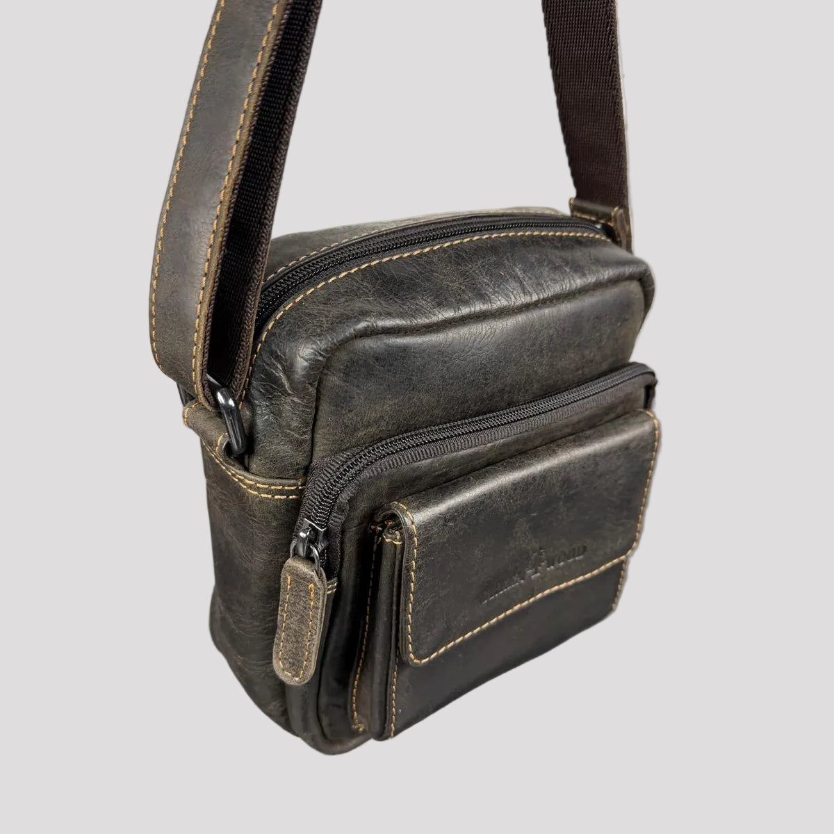 Greenwood Leather Mini-Messenger Bag. Premium Compact Crossbody Travel Organizer