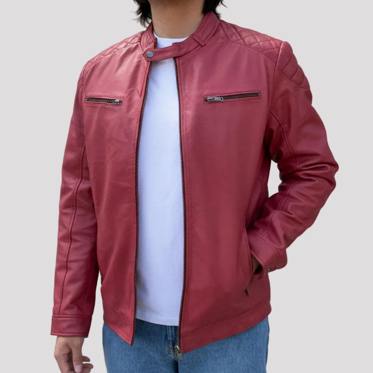 BOL Mens Alvin Lambskin Leather Jacket with Removable Hood
