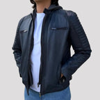 BOL Mens Bally Lambskin Leather Jacket with Removable Hood