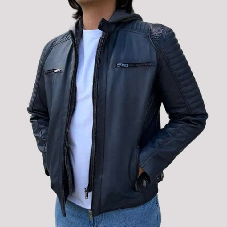 BOL Mens Bally Lambskin Leather Jacket with Removable Hood