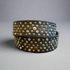 Women's Full Grain Leather Belt with Studs and Oval Buckle