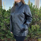 Women's Lamb Leather Jacket with Zipper and Dual Pockets