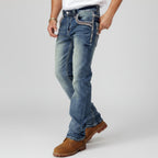 Eagle Warrior Men’s Premium Bootcut Jeans. Tribal Embroidered 7-Pocket Stretch Denim