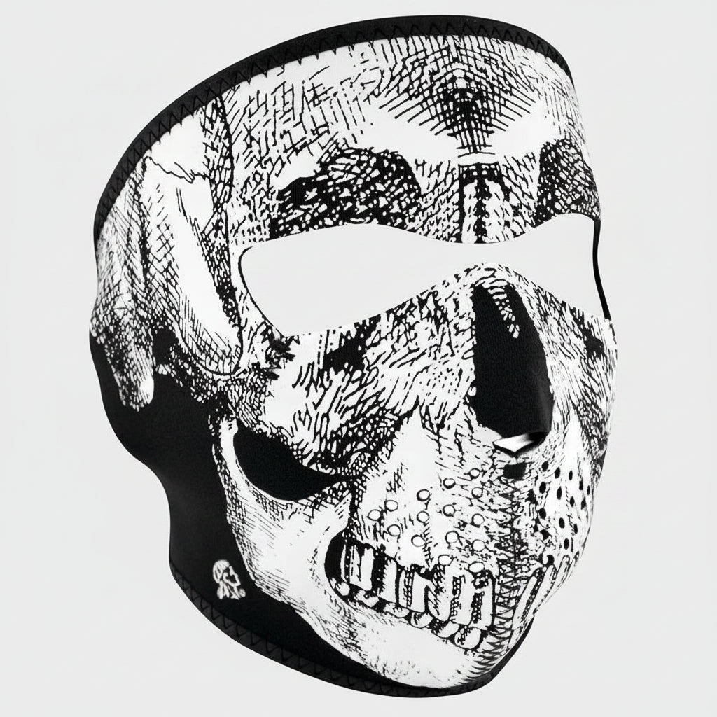 ZANheadgear Full Mask Neoprene Black & White Skull Face