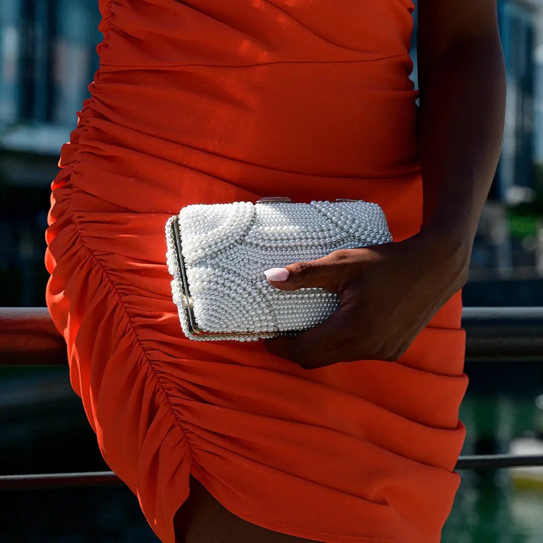 Genevieve | Pearl Embellished Evening Clutch – Classic Luxury