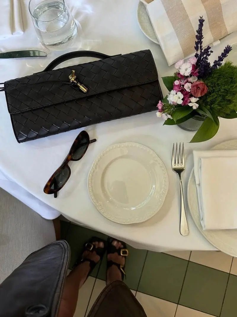 Isla | Black Woven Leather Shoulder Bag – Modern Luxury