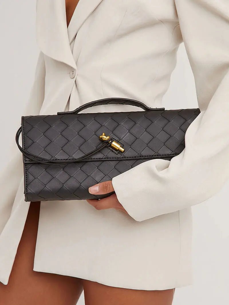 Isla | Black Woven Leather Shoulder Bag – Modern Luxury