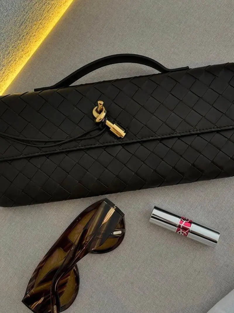 Isla | Black Woven Leather Shoulder Bag – Modern Luxury