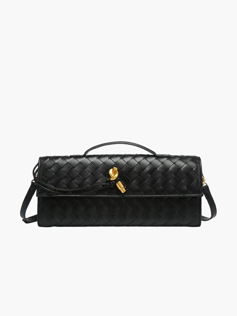 Isla | Black Woven Leather Shoulder Bag – Modern Luxury