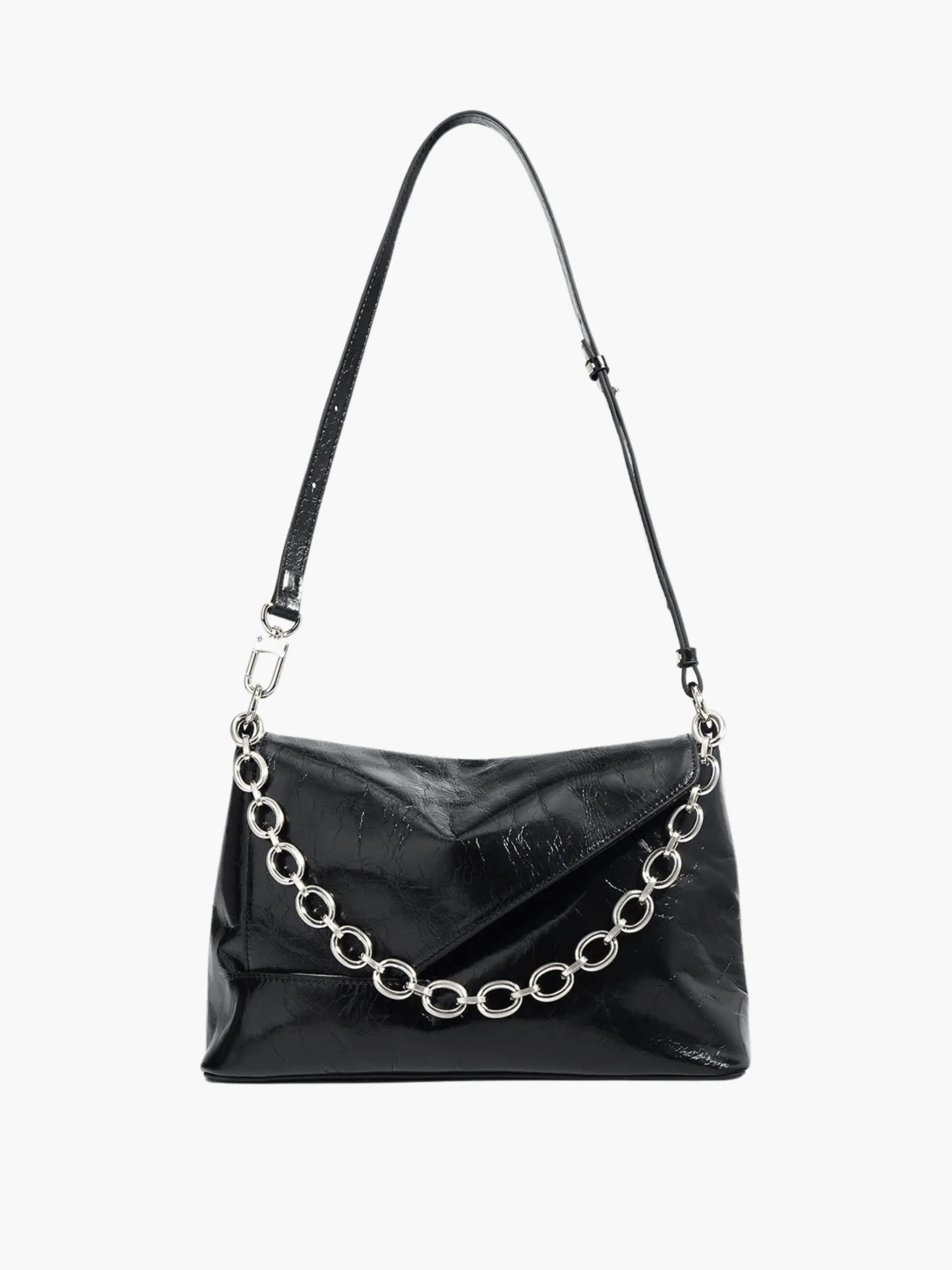 Aria | Luxe Glossy Brown Shoulder Bag – Modern & Edgy