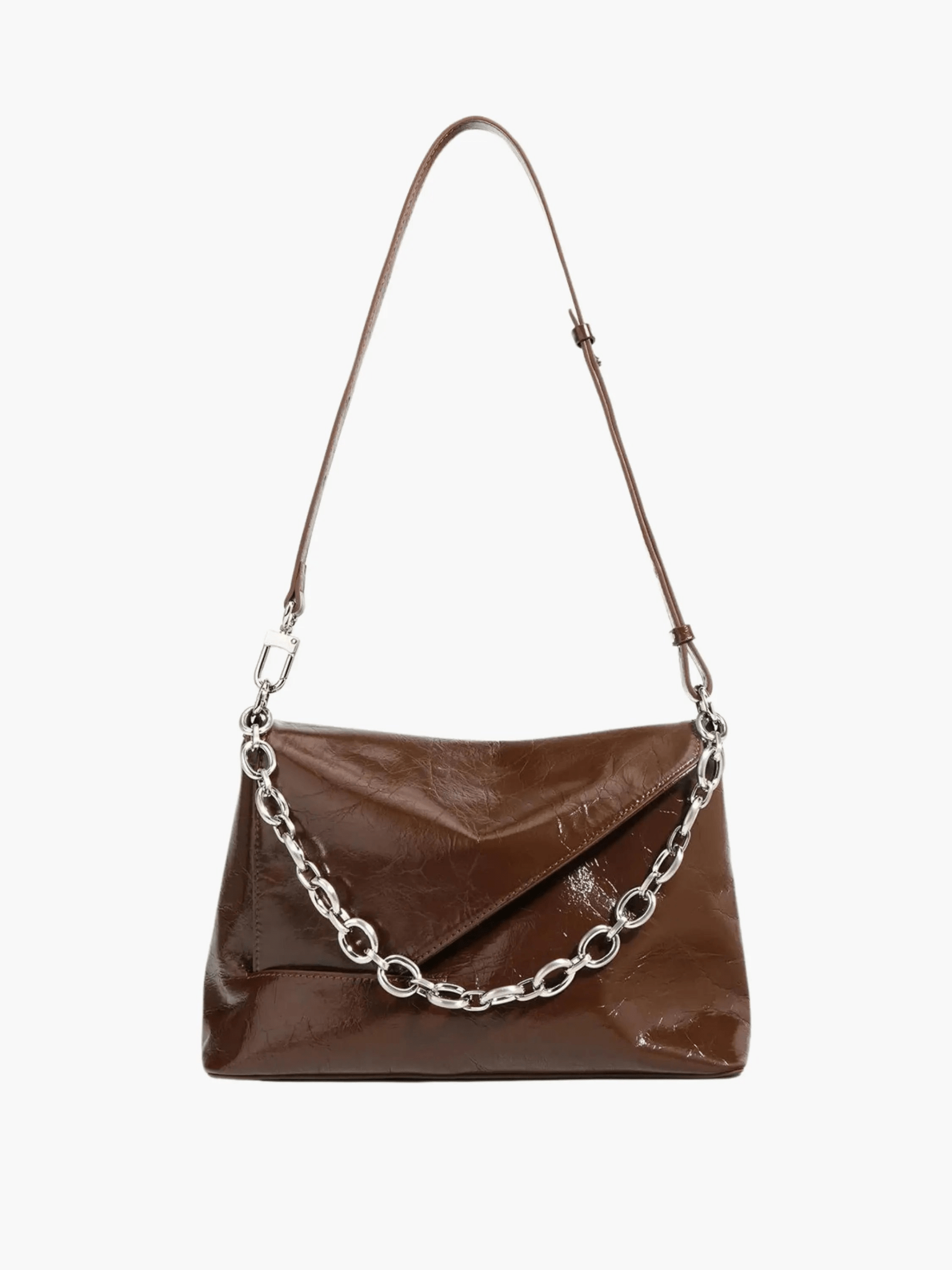 Aria | Luxe Glossy Brown Shoulder Bag – Modern & Edgy