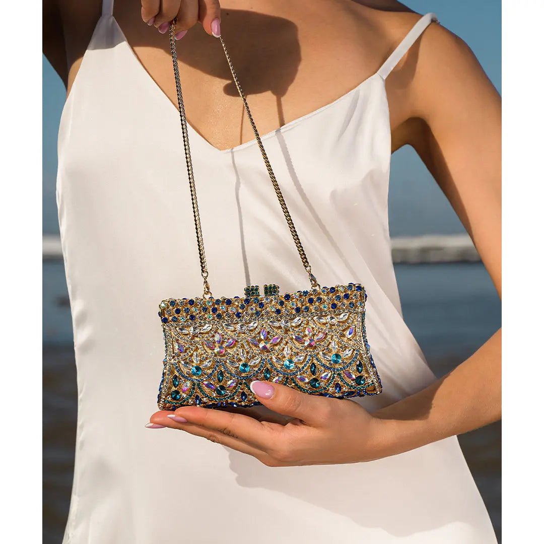 Empress | Multicolor Crystal Embellished Evening Clutch – Regal Elegance