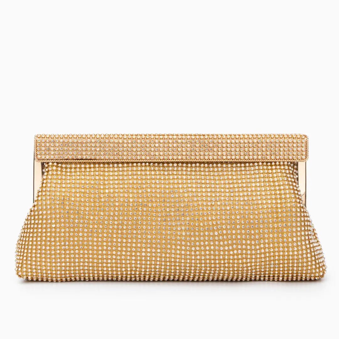 Aurora | Gold Crystal Mesh Evening Clutch – Luxe Radiance