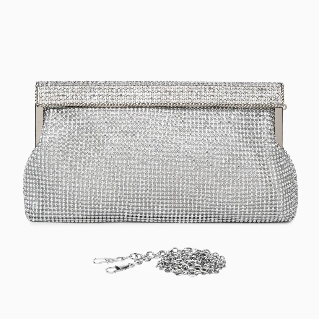 Aurora | Gold Crystal Mesh Evening Clutch – Luxe Radiance