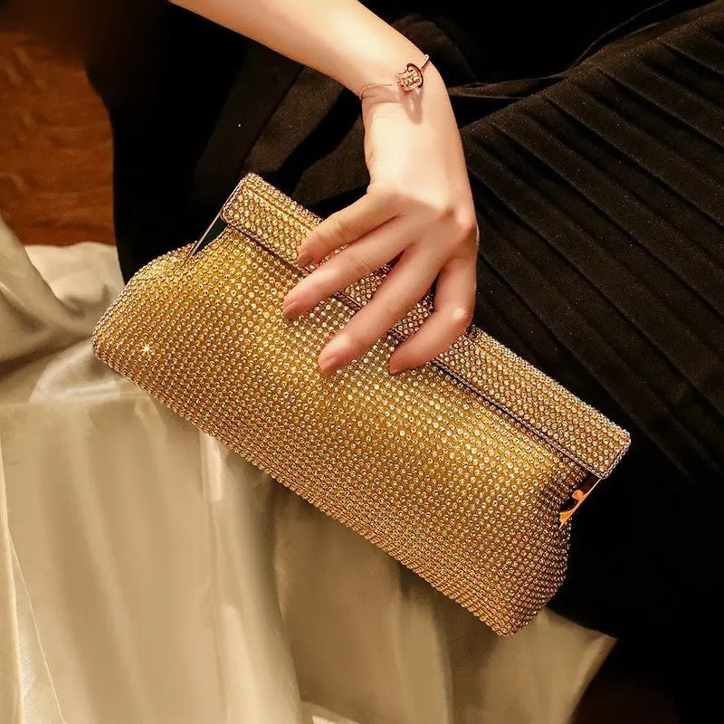 Aurora | Gold Crystal Mesh Evening Clutch – Luxe Radiance