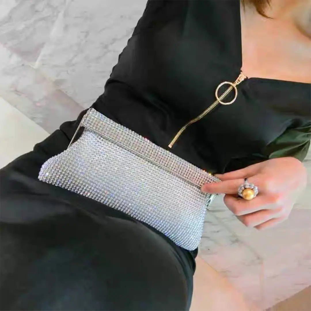 Aurora | Gold Crystal Mesh Evening Clutch – Luxe Radiance