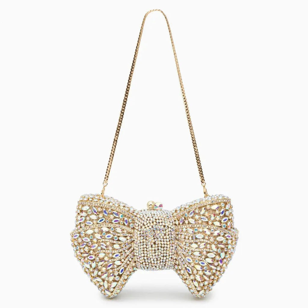 Lumière | Iridescent Crystal Bow Evening Clutch – Radiant Elegance