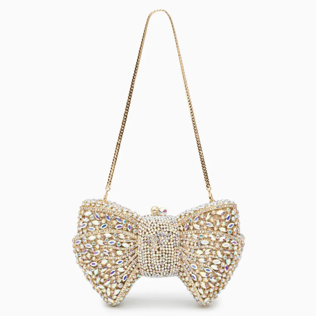 Lumière | Iridescent Crystal Bow Evening Clutch – Radiant Elegance