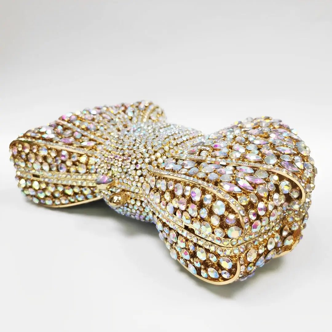 Lumière | Iridescent Crystal Bow Evening Clutch – Radiant Elegance