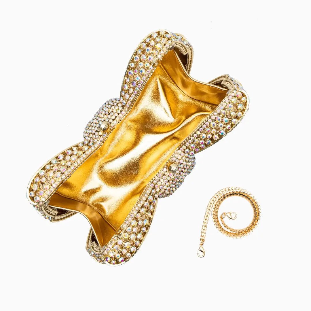 Lumière | Iridescent Crystal Bow Evening Clutch – Radiant Elegance