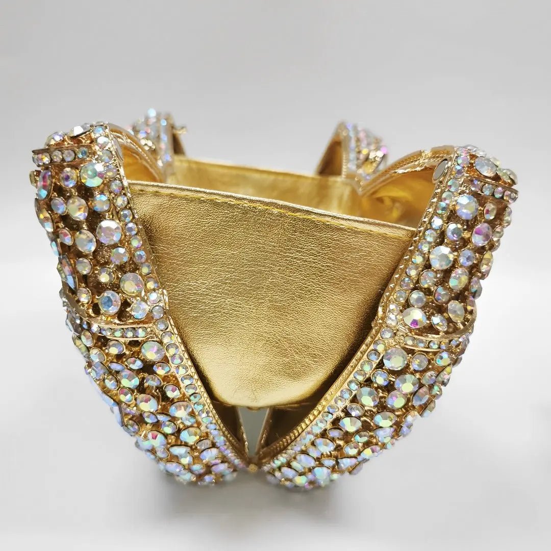 Lumière | Iridescent Crystal Bow Evening Clutch – Radiant Elegance