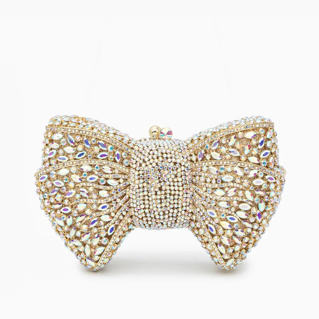 Lumière | Iridescent Crystal Bow Evening Clutch – Radiant Elegance