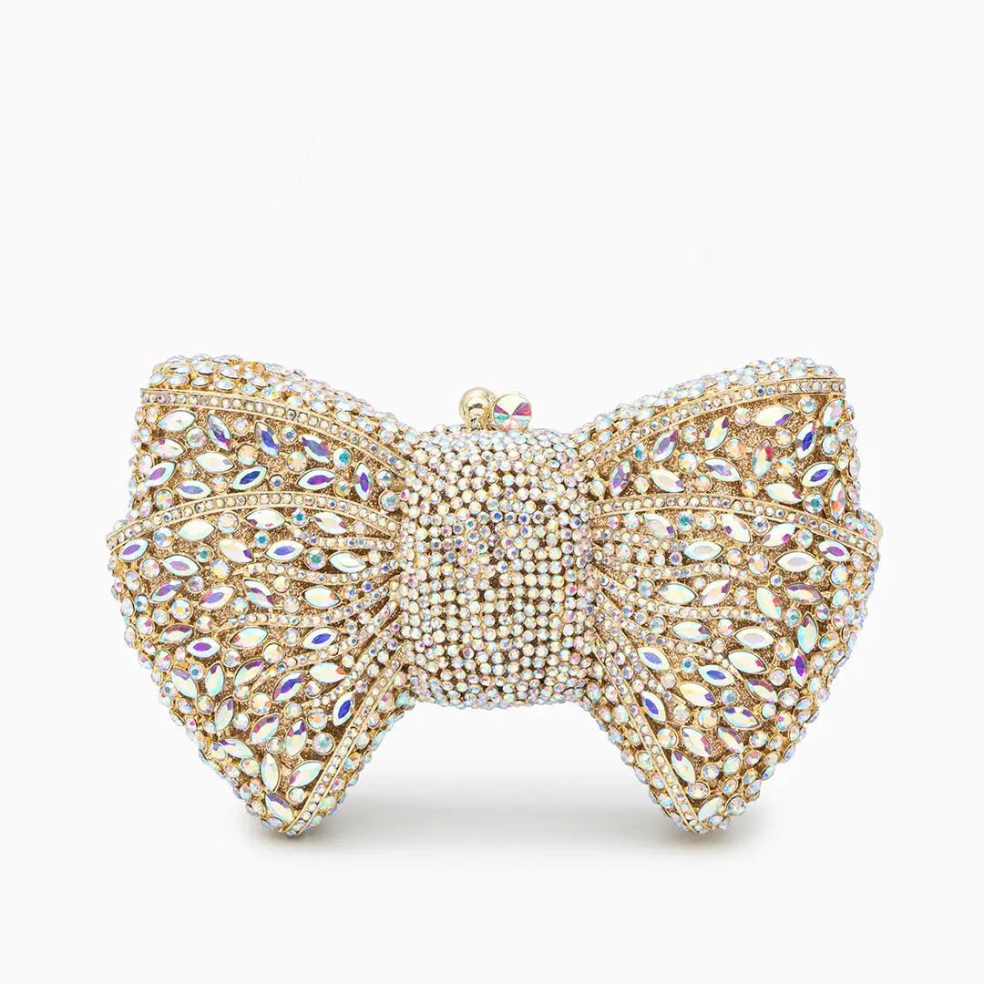 Lumière | Iridescent Crystal Bow Evening Clutch – Radiant Elegance