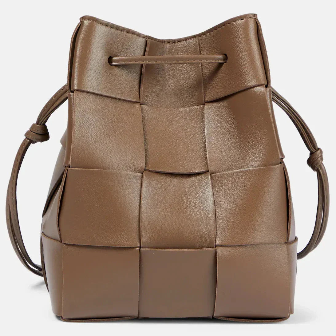 Aurora Intreccio Woven Lamb Leather Bucket Bag – Taupe Handmade in Italy