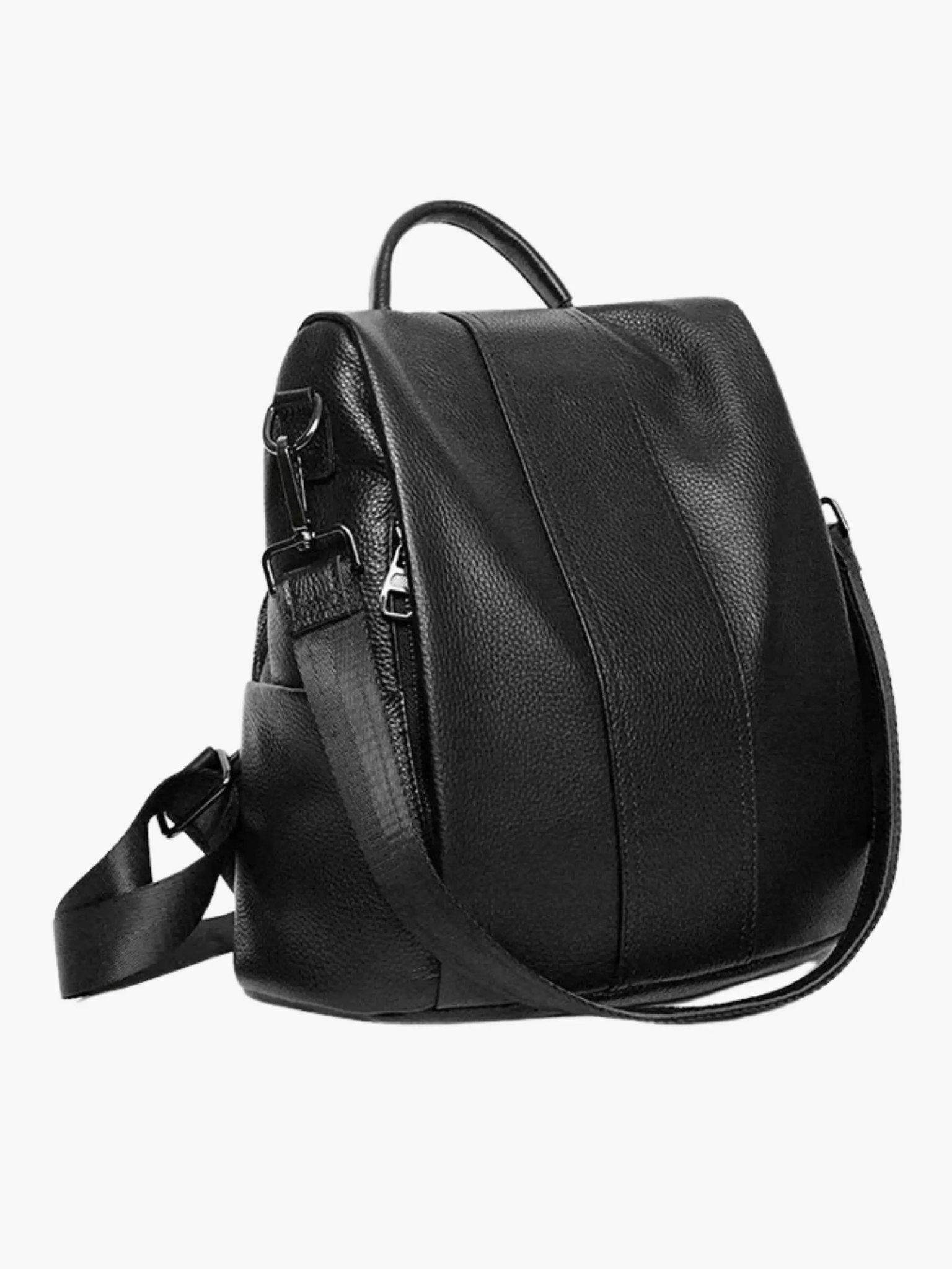 Elthia | Classic Black Convertible Leather Backpack – Timeless & Versatile