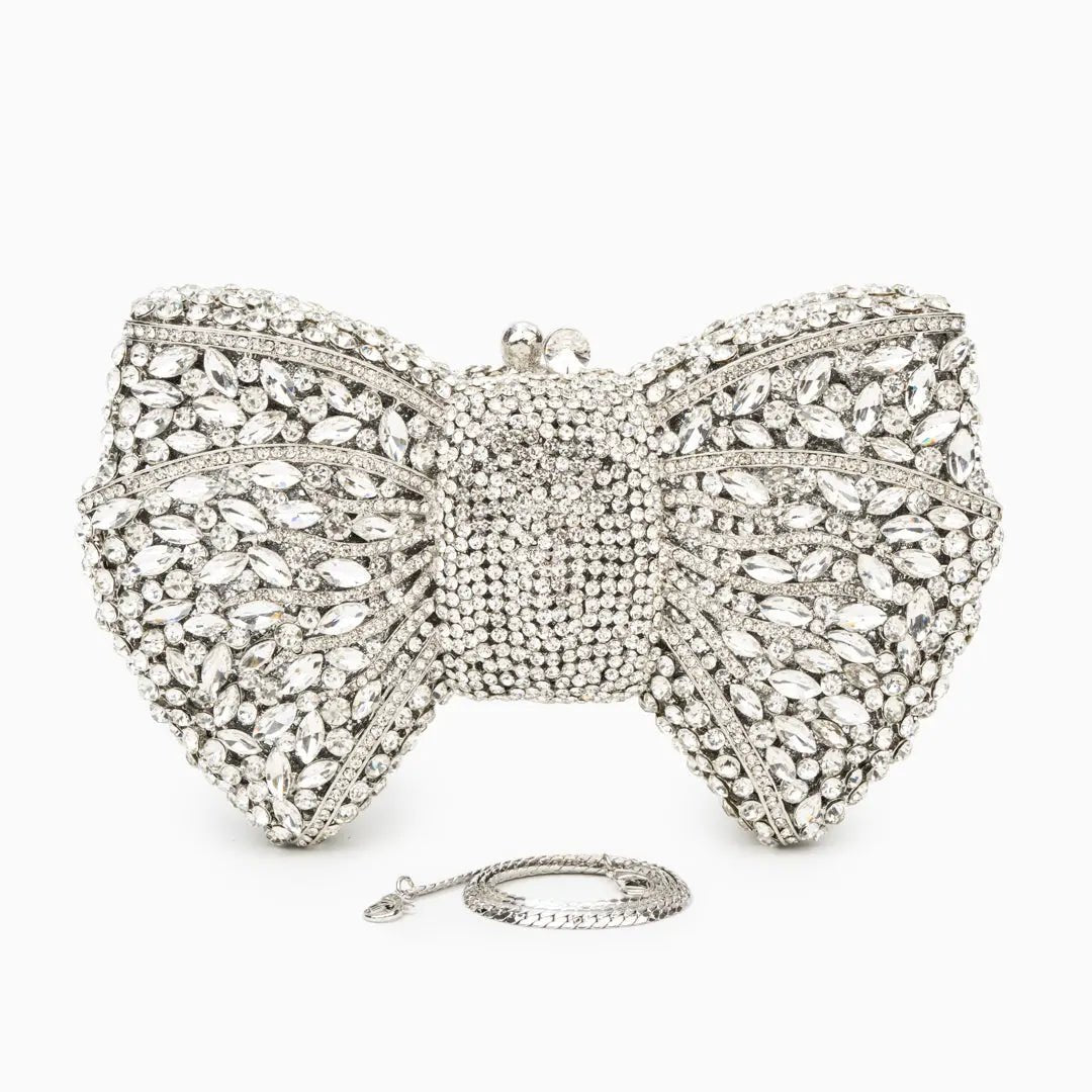 Celeste | Crystal Embellished Bow Evening Clutch – Sparkling Elegance