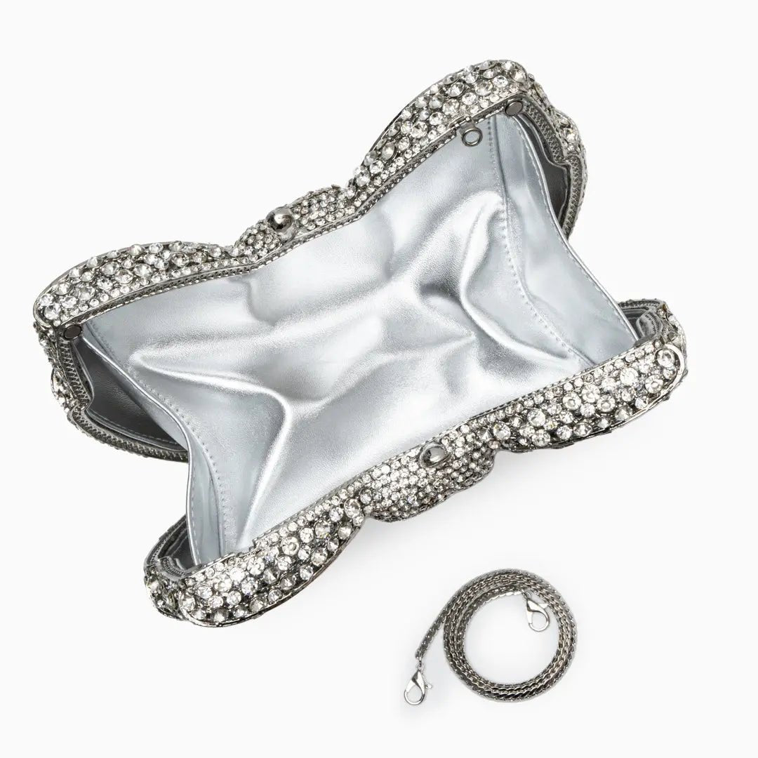 Celeste | Crystal Embellished Bow Evening Clutch – Sparkling Elegance