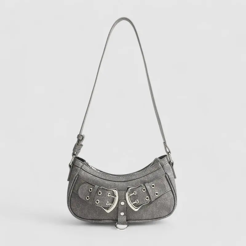 Zara | Grey Buckle Accent Shoulder Bag – Edgy & Chic
