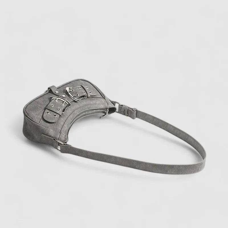 Zara | Grey Buckle Accent Shoulder Bag – Edgy & Chic