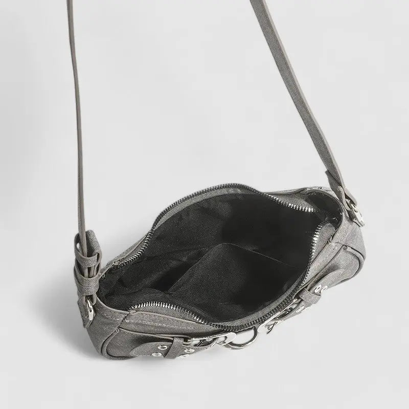 Zara | Grey Buckle Accent Shoulder Bag – Edgy & Chic