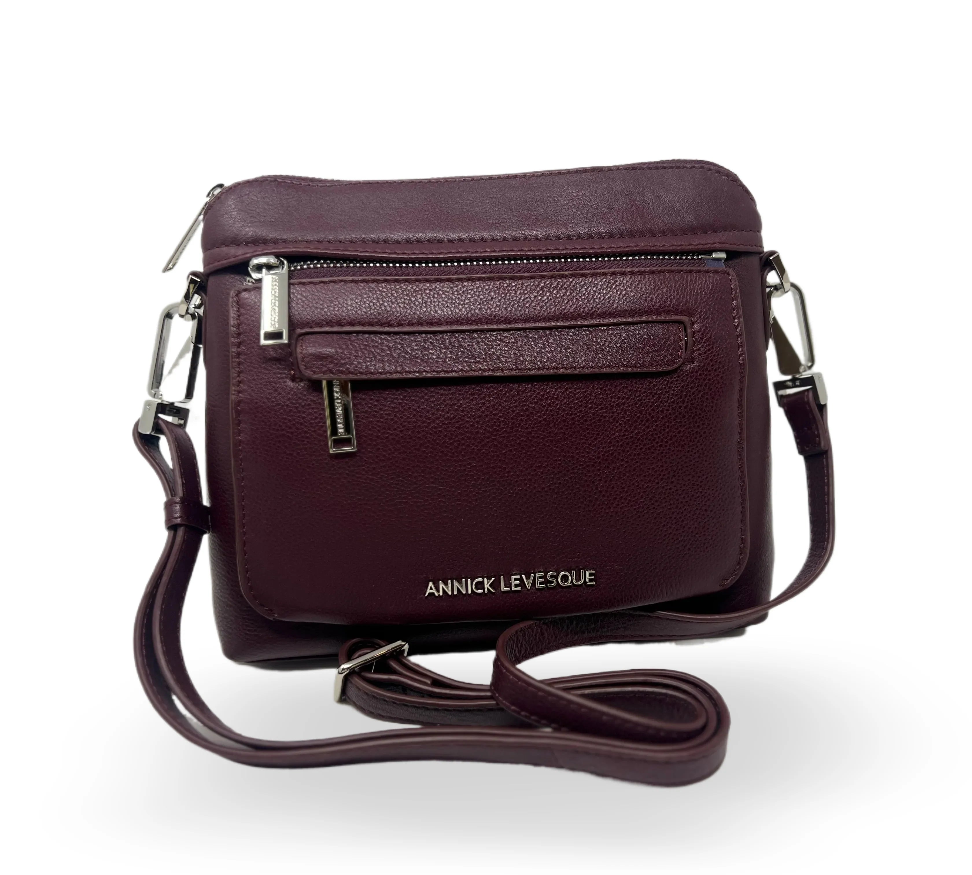Petit Sac à Bandoulière en Cuir Aubergine , Brigitte