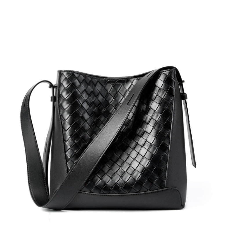 Tauriel | Black Woven Leather Crossbody Bag – Sleek & Timeless Design