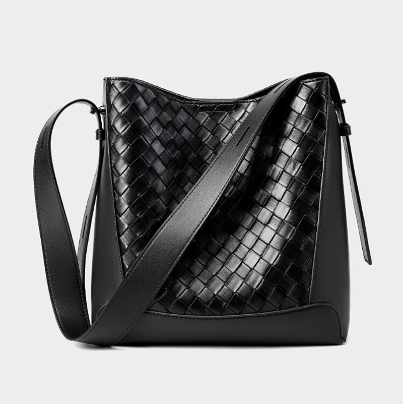 Tauriel | Black Woven Leather Crossbody Bag – Sleek & Timeless Design