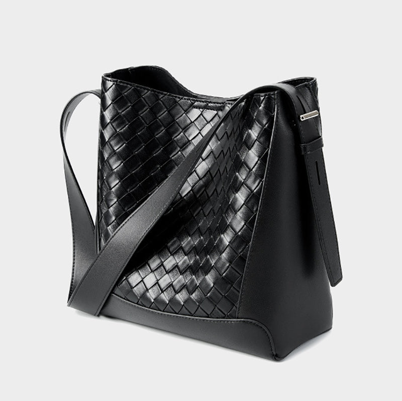 Tauriel | Black Woven Leather Crossbody Bag – Sleek & Timeless Design